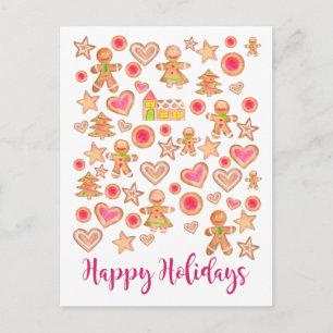 Happy Holidays watercolor gingerbread cookies Postcard