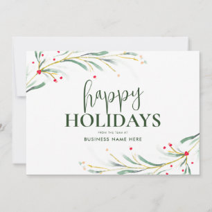 Happy Holidays Watercolor Greenery Business Holiday Card