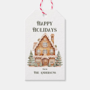 Happy Holidays Watercolor House Personalized  Gift Tags