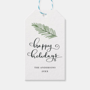 Happy Holidays Watercolor Modern Holiday Script Gift Tags