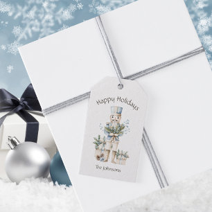 Happy Holidays Watercolor Nutcracker Family Name Gift Tags