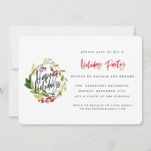 Happy Holidays watercolor party invitation. Holiday Card