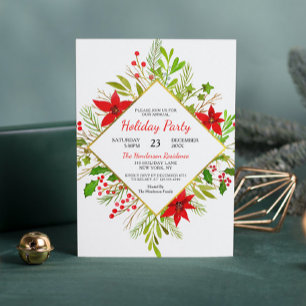 Happy Holidays Watercolor Poinsettia   Christmas Invitation