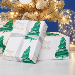 Happy Holidays Watercolor tree Wrapping Paper