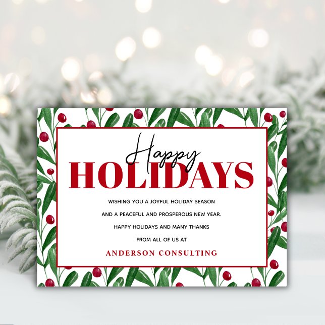Happy Holidays Watercolor Winter Berries Business Holiday Card (Creator Uploaded)