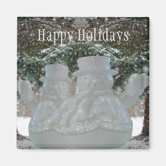 Happy Holidays Waving Snowmen Magnet (Front)