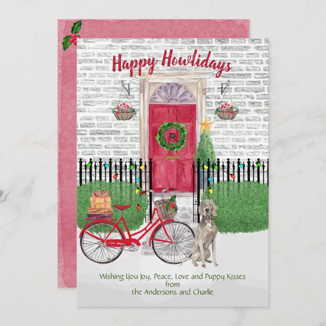 Happy Holidays Weimaraner Bicycle Red Door (Front/Back)