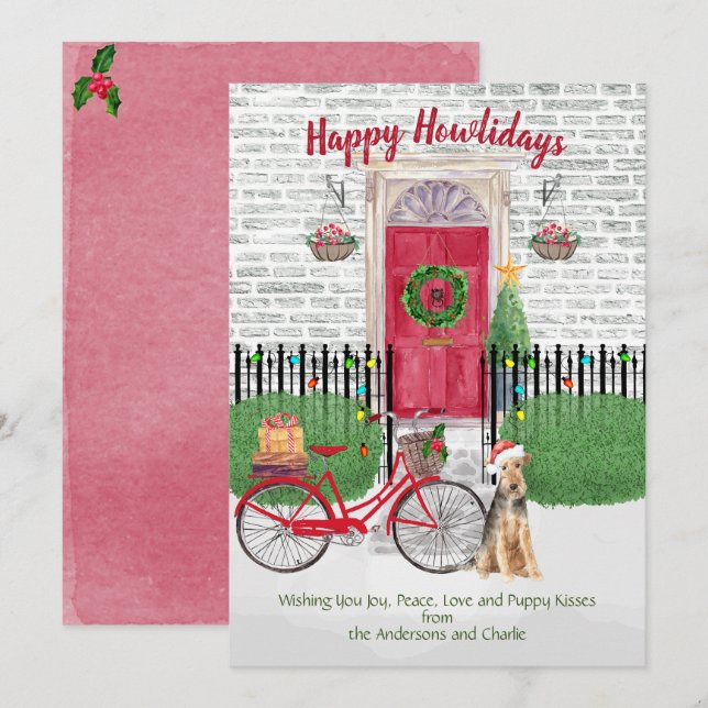 Happy Holidays Welsh Terrier Bicycle Red Door (Front/Back)