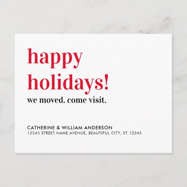 Happy Holidays We've Moved Come Visit Moving Announcement Postcard (Front)