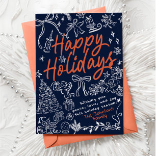 Happy Holidays Whimsical Hand drawn Holiday Card