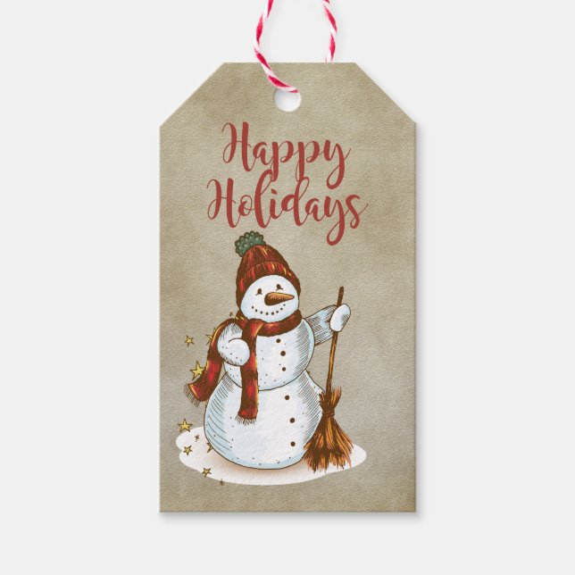 Happy Holidays Whimsical Snowman Gift Tags (Front)