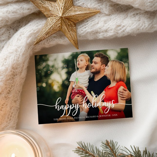 Happy Holidays White Calligraphy Photo Christmas Postcard (Creator Uploaded)