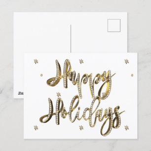 Happy Holidays White Diamonds Gold Script Chic Holiday Postcard