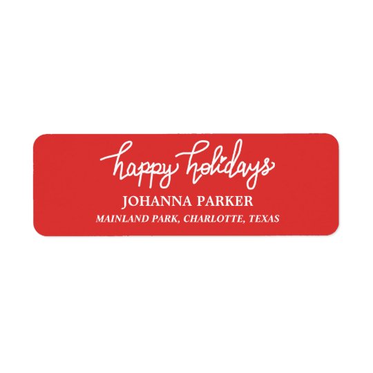 Happy Holidays White Handwritten Typography Red Return Address Label