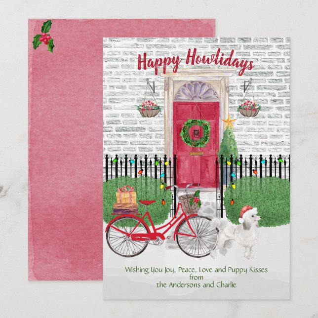 Happy Holidays White Poodle Bicycle (Front/Back)