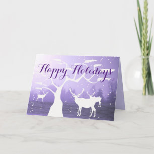 Happy Holidays White Tree/Deer Silhouette Card