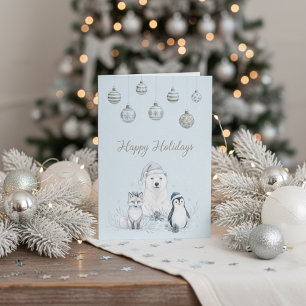Happy Holidays Winter Arctic Animals Holiday Card