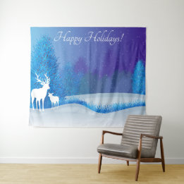 Happy Holidays Winter Backdrop Deer Tapestry