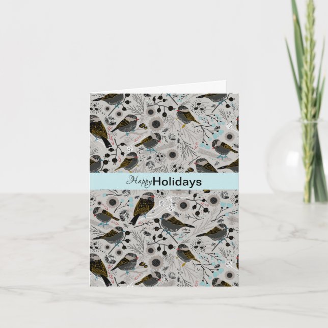 Happy Holidays Winter Chickadees Card (Front)