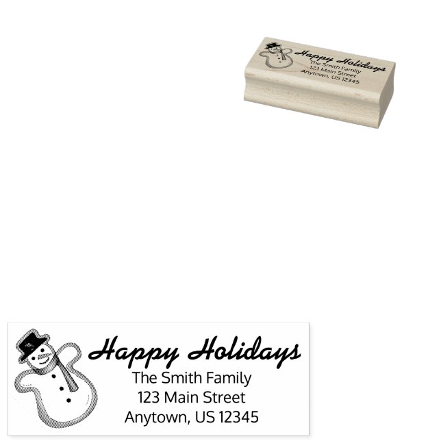 Happy Holidays Winter Christmas Snowman Address Rubber Stamp (Stamped)