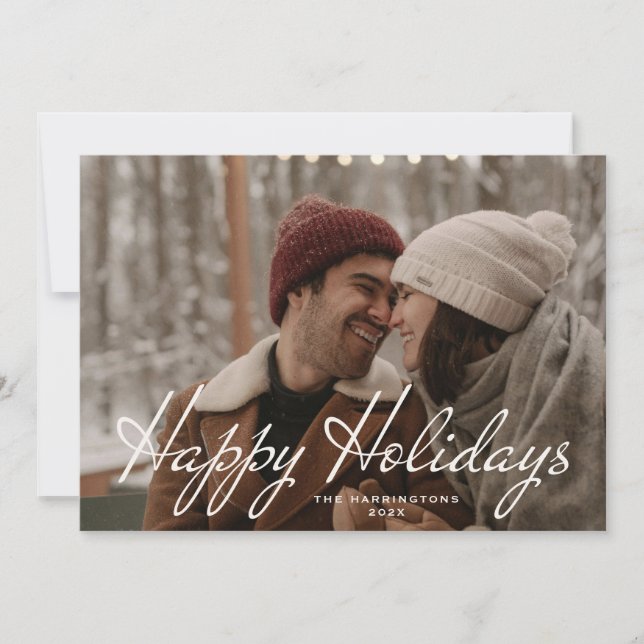 Happy Holidays Winter Florals Photo Holiday Card (Front)