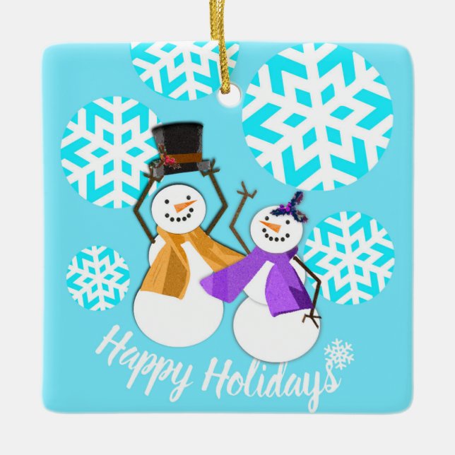 HAPPY HOLIDAYS | Winter Friends | Ceramic Ornament (Front)