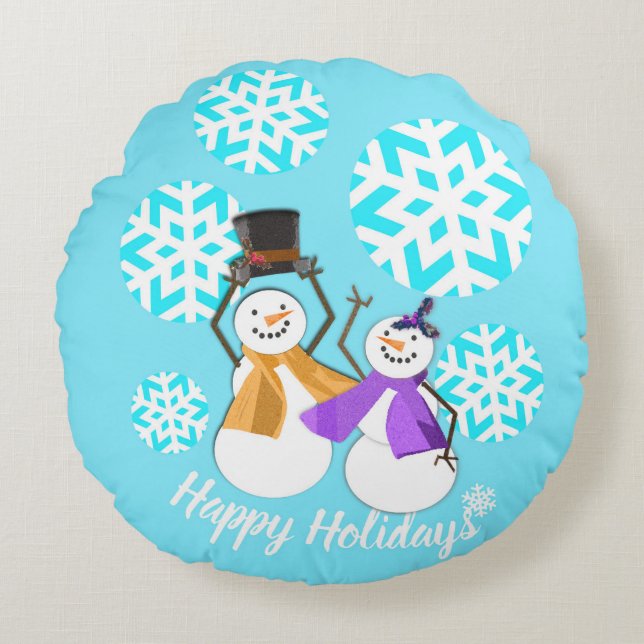 HAPPY HOLIDAYS : Winter Friends Round Cushion (Front)