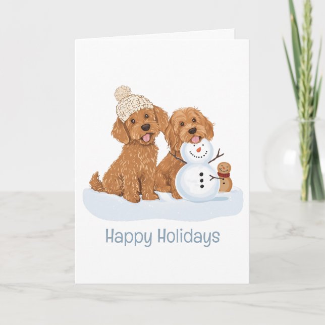 Happy Holidays Winter Goldendoodle Dog Snowman Card (Front)