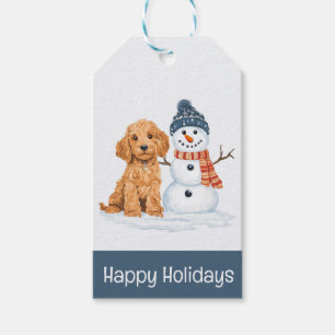 Happy Holidays Winter Goldendoodle Dog Snowman Gift Tags