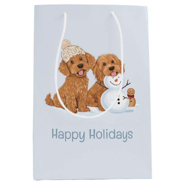 Happy Holidays Winter Goldendoodle Dog Snowman Medium Gift Bag (Front)