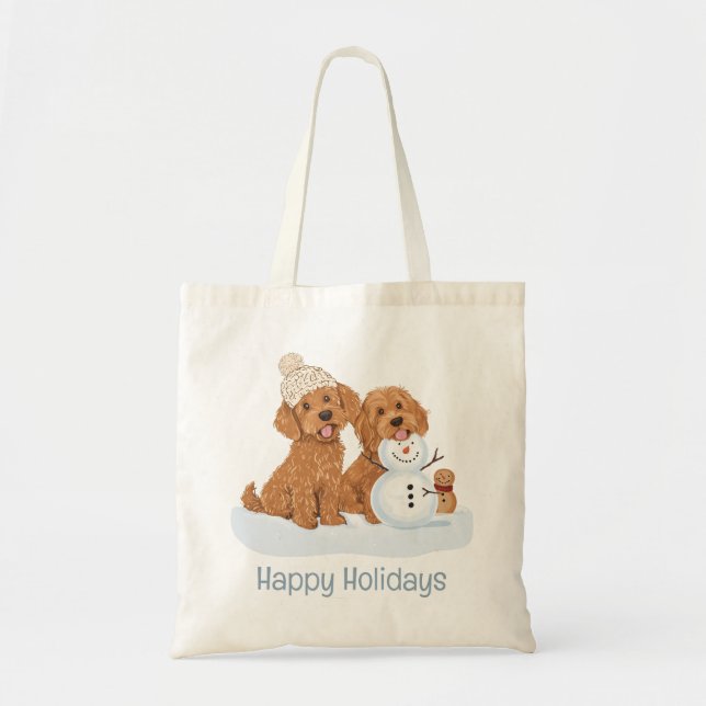 Happy Holidays Winter Goldendoodle Dog Snowman Tote Bag (Front)
