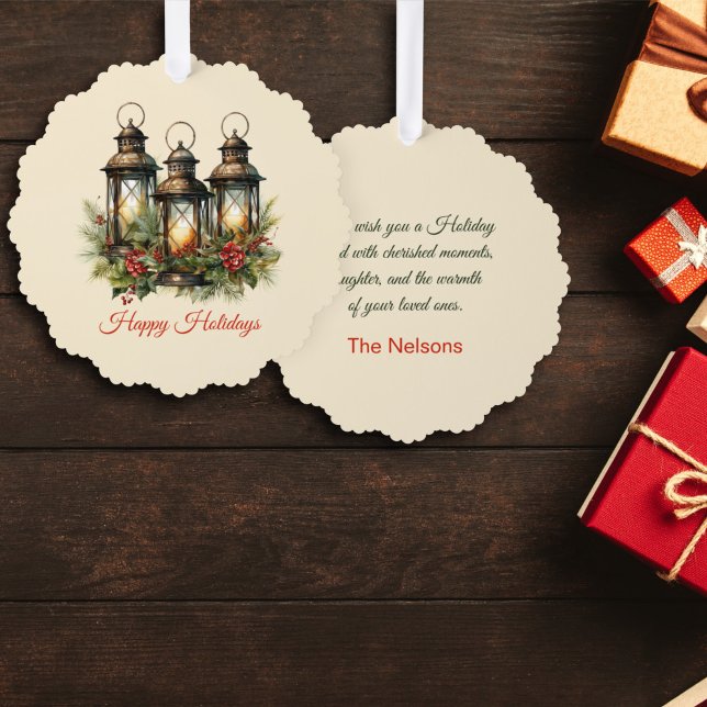 Happy Holidays Winter Lanterns Custom Photo Tree Decoration Card (Creator Uploaded)