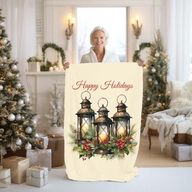 Happy Holidays Winter Lanterns Fleece Blanket (Creator Uploaded)