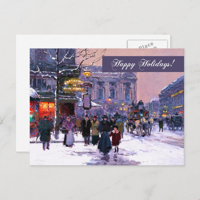 Happy Holidays. Winter Parisian Scene Holiday Postcard (Front/Back)