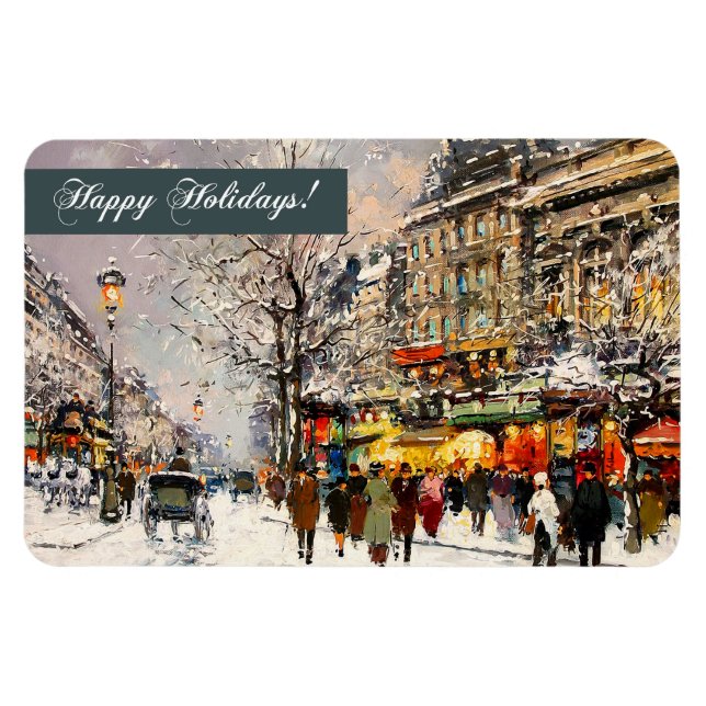 Happy Holidays. Winter Parisian Scene Magnet (Horizontal)