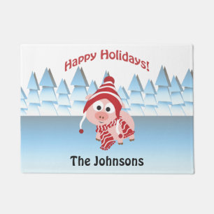 Happy Holidays Winter Pig Doormat