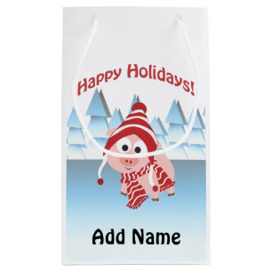 Happy Holidays! Winter Pig Small Gift Bag