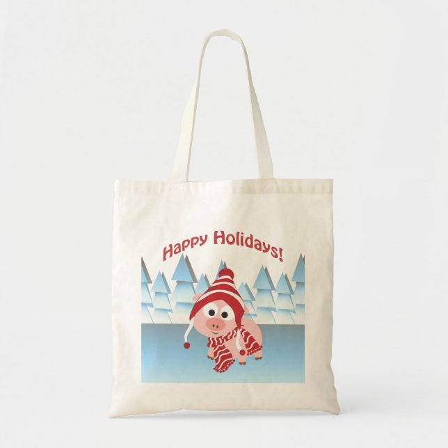 Happy Holidays! Winter Pig Tote Bag (Front)