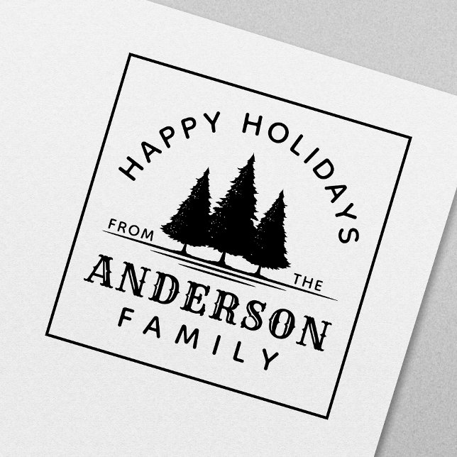Happy Holidays Winter Pine Trees Christmas Family Self-inking Stamp (Creator Uploaded)