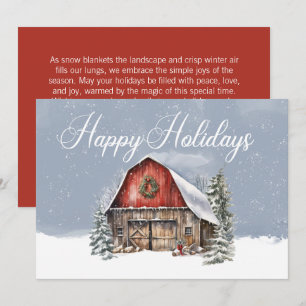 Happy Holidays Winter Snow Farm Barn Holiday Card