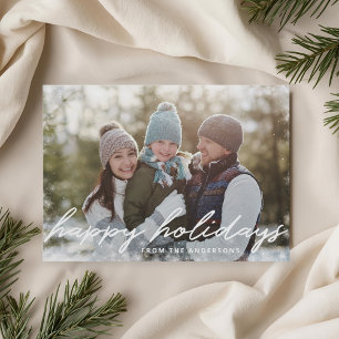 Happy Holidays Winter Snow Overlay Family Photo Holiday Card