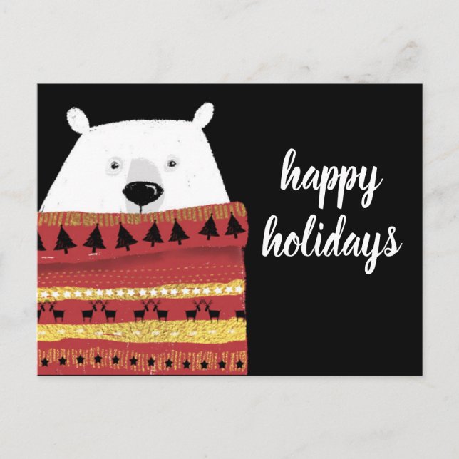 Happy Holidays | Winter Sweater Bear Holiday Postcard (Front)