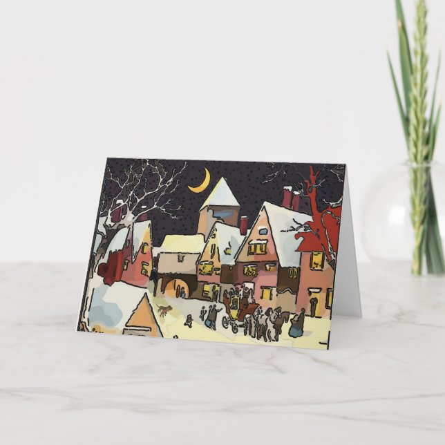 Happy Holidays,Winter Village with Dachshunds Holiday Card (Front)