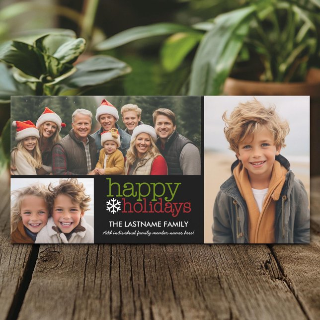 Happy Holidays with 3 photo collage Holiday Card (Custom Holiday Photo Card)