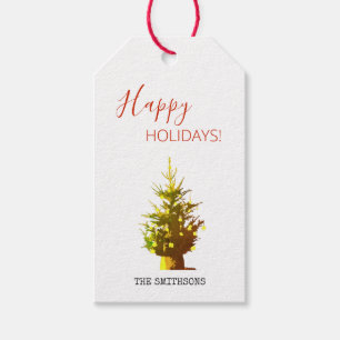 Happy holidays with a festive christmas tree! gift tags