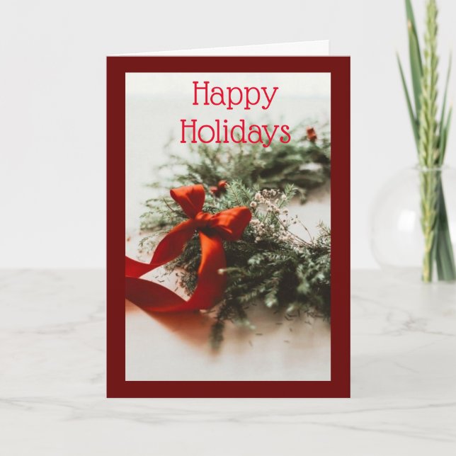 **HAPPY HOLIDAYS** WITH BEAUTIFUL WREATH HOLIDAY CARD (Front)