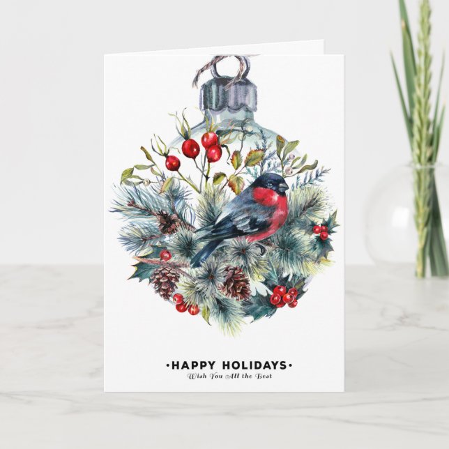 Happy Holidays With Bird Ornament Holiday Card (Front)