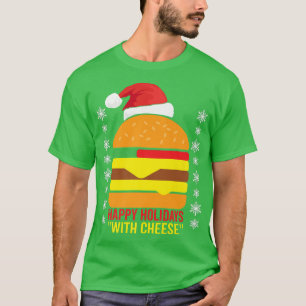 Happy Holidays with Cheese Pajamas Xmas Hat Santa T-Shirt