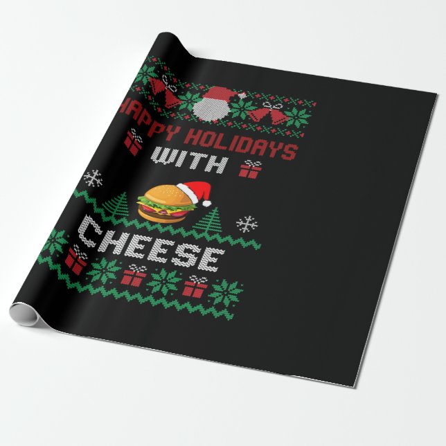 Happy Holidays with Cheese Ugly Christmas Gift Wrapping Paper (Unrolled)