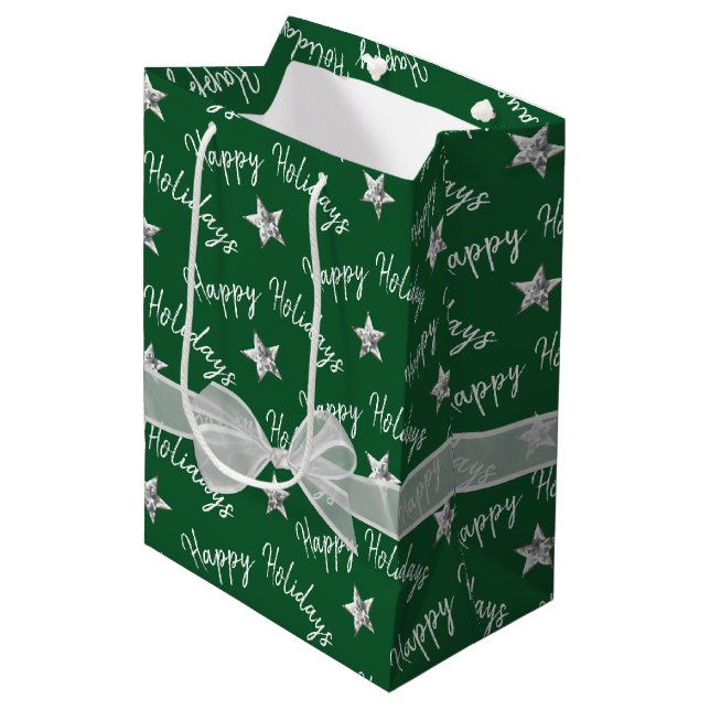 Happy Holidays with Diamond Stars  Medium Gift Bag (Front Angled)